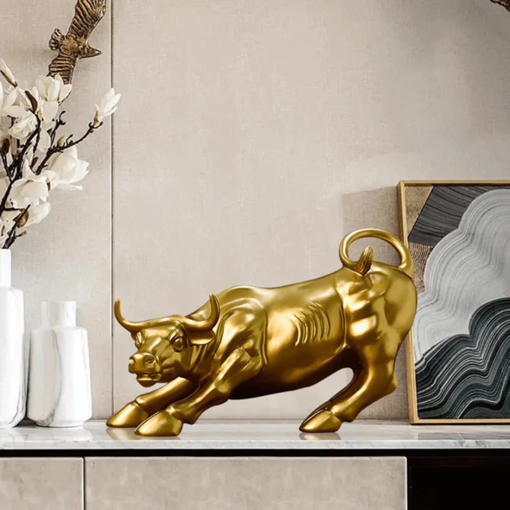 Golden Wall Street Bull Sculpture